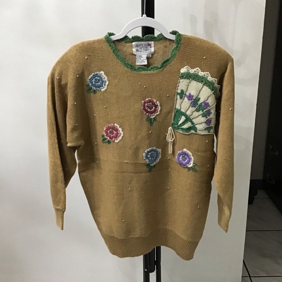 Women’s Sweater Size Small embroidered Beaded Lacy After Noon By Shell Kepler - Picture 2 of 9
